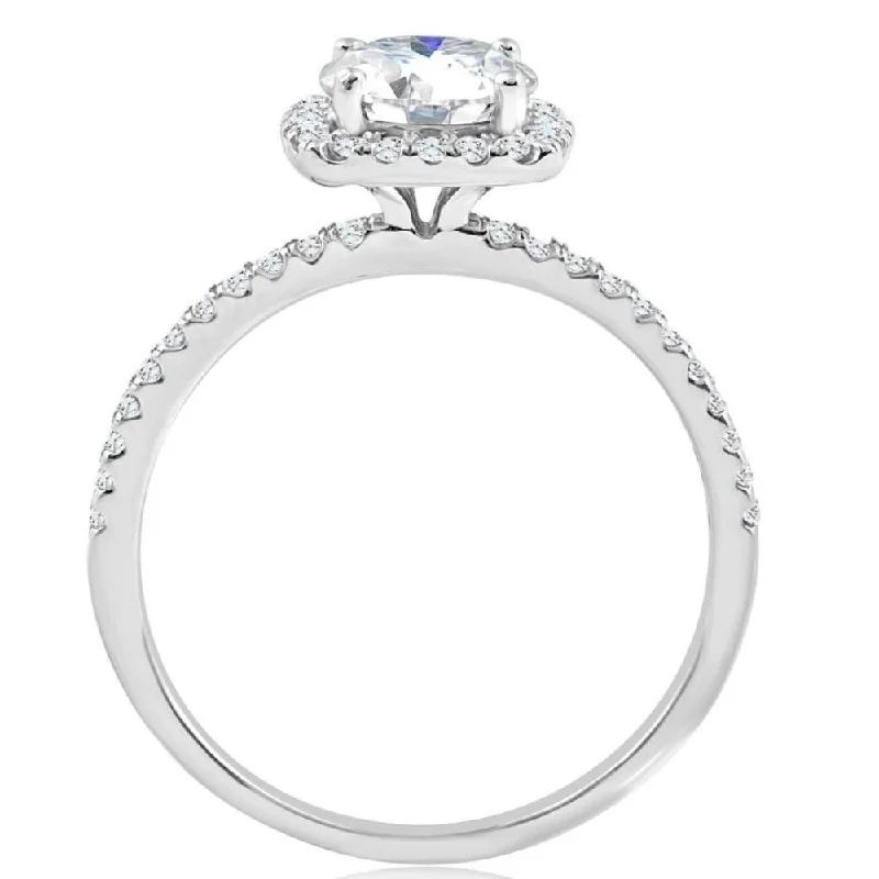 1 3/4 Ct TW Moissanite & Diamond Cushion Halo Engagement Ring in White Gold