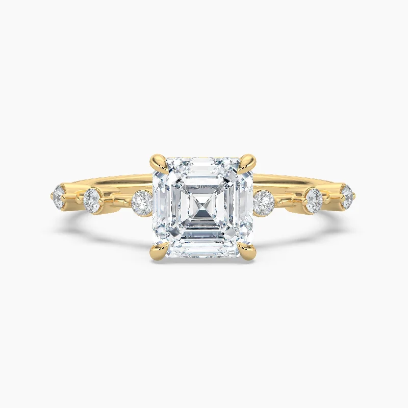 Auriya 14k Gold Asscher Lab Grown Diamond Station Hidden Halo Engagement Ring 1.00 to 5.00 ct. tw. (F-G, VS)