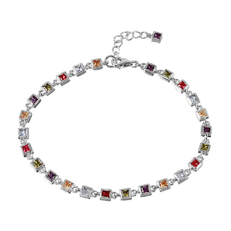 Silver 925 Rhodium Plated Multi Color Tennis Bracelet - BGB00263