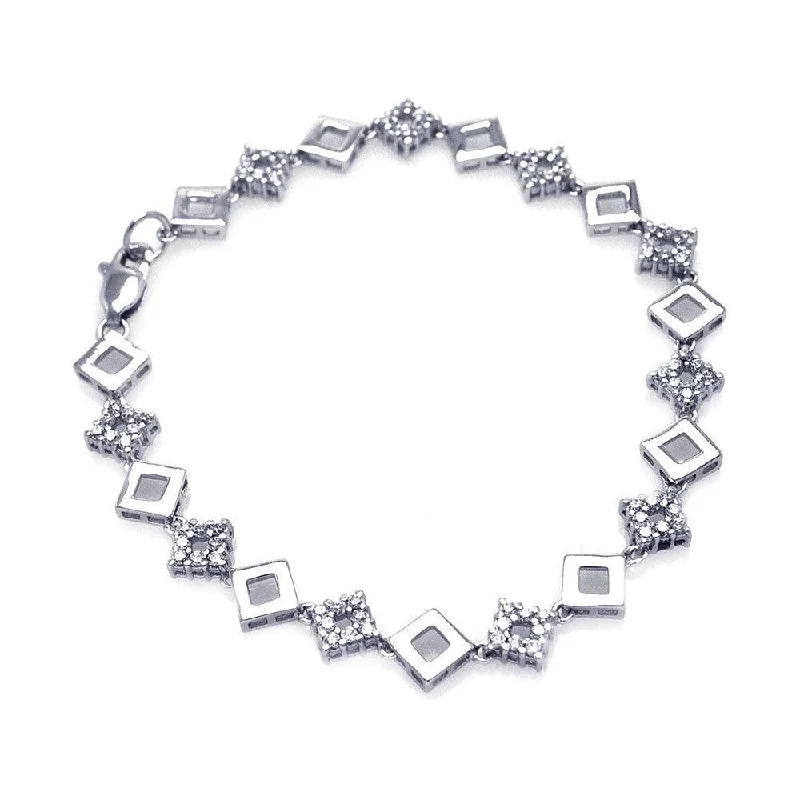 Silver 925 Rhodium Plated Multiple Square Tennis CZ Bracelet - BGB00042