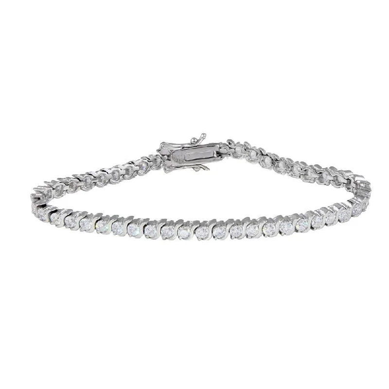 Silver 925 Rhodium Plated Clear CZ Tennis Bracelet - STB00078