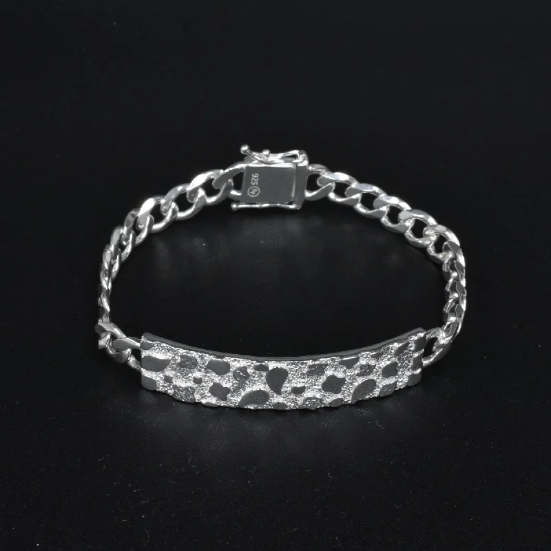 925 Sterling Silver Curb 7.5mm Nugget ID Bracelet - CDIB00027