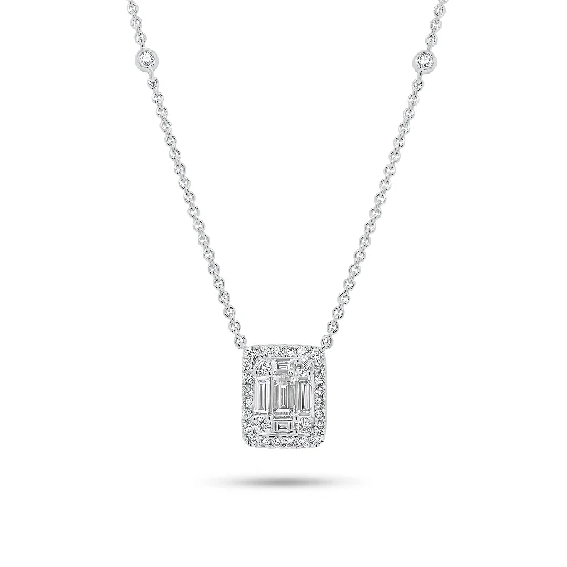 Emerald-Cut Diamond Illusion Pendant Necklace