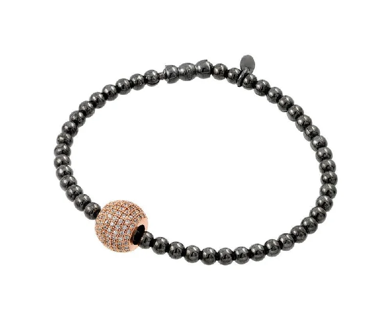 Clearance-Silver 925 Black Rhodium and Rose Gold Plated Ball Multiple Clear CZ Inlay Bracelet - ECB00033BR