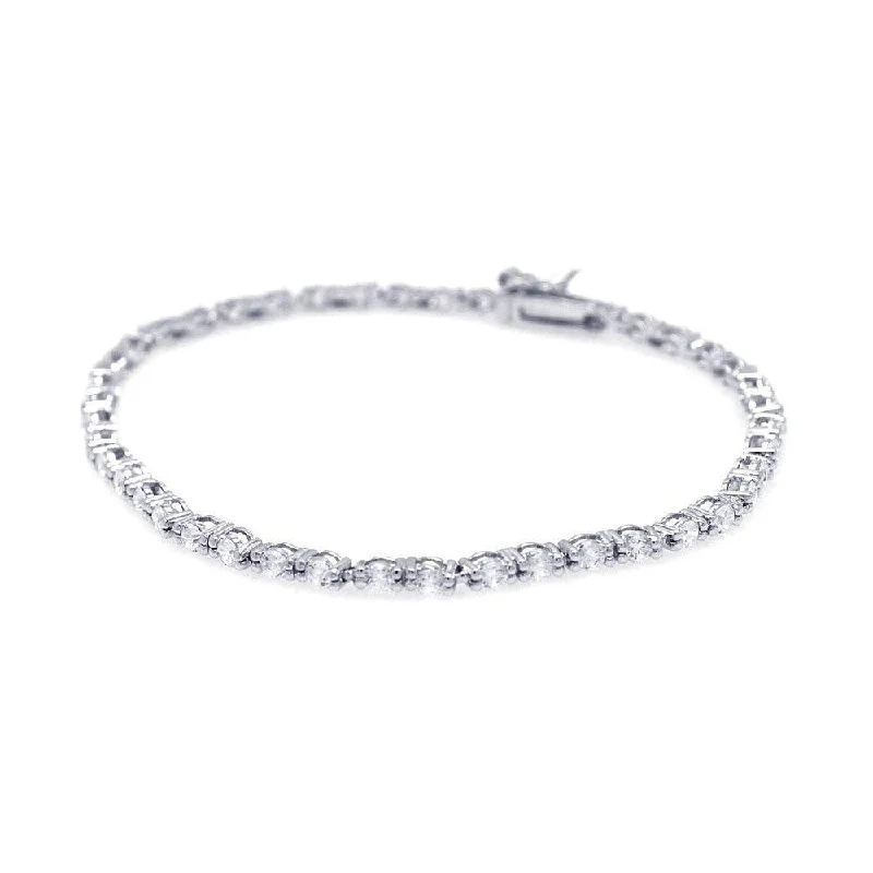 Silver 925 Rhodium Plated Round Clear CZ Tennis Bracelet - STB00424