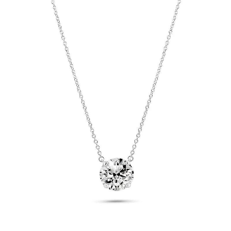 Rhodium Plated 925 Sterling Silver Moissanite Stone Solitaire Necklace - MGMN00015