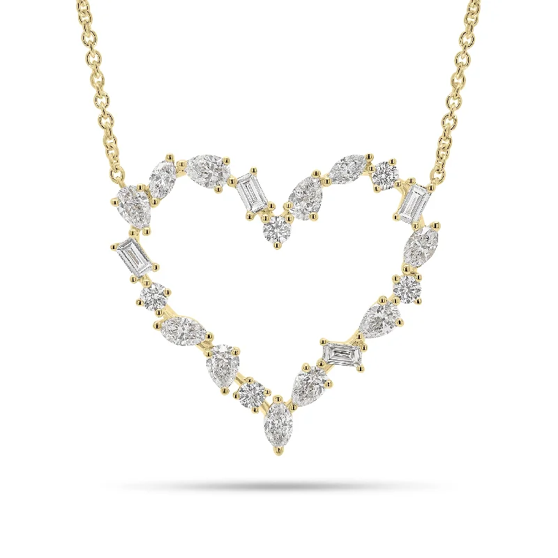 Mixed Shape Diamond Open Heart Pendant Necklace