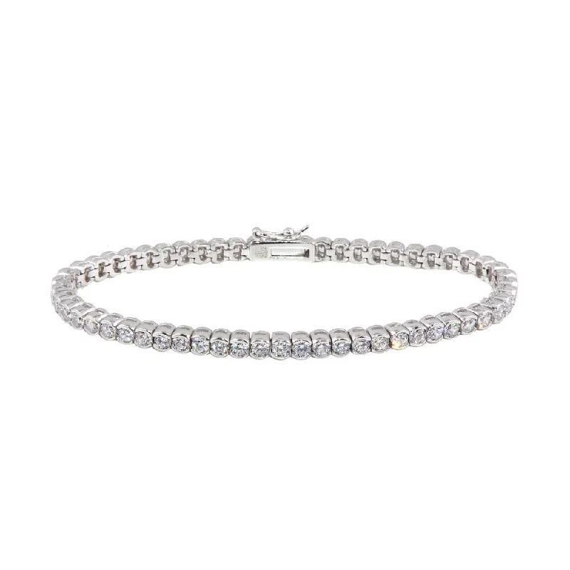 Silver 925 Rhodium Plated Clear CZ Bubble Tennis Bracelet - STB00092