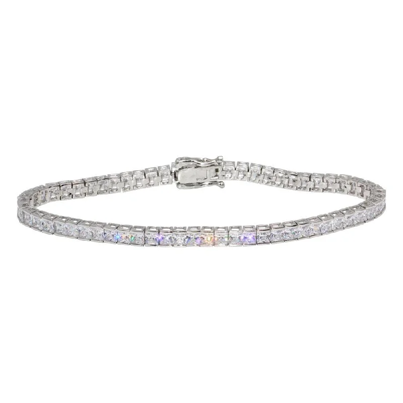 Rhodium Plated 925 Sterling Silver Clear CZ Tennis Bracelet - GMB00059