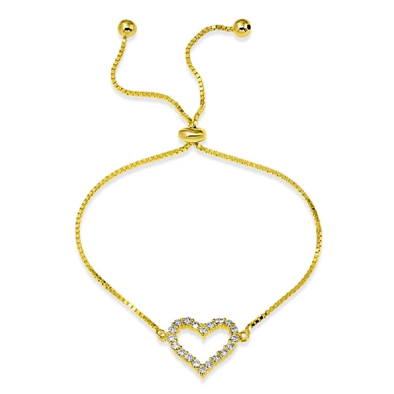 Gold Plated 925 Sterling Silver Open Heart CZ Lariat Bracelet - STB00550GP