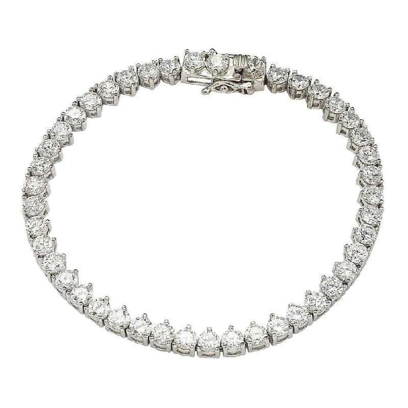 Rhodium Plated 925 Sterling Silver Clear CZ 3 Prong Tennis Bracelet - GMB00008