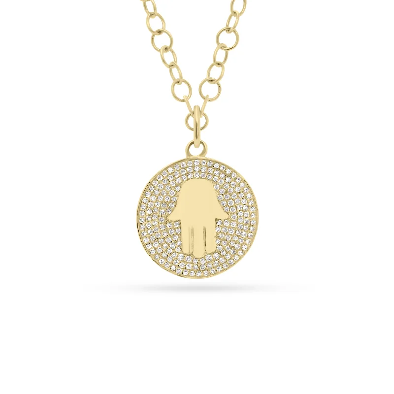 Diamond Hamsa Disc Pendant