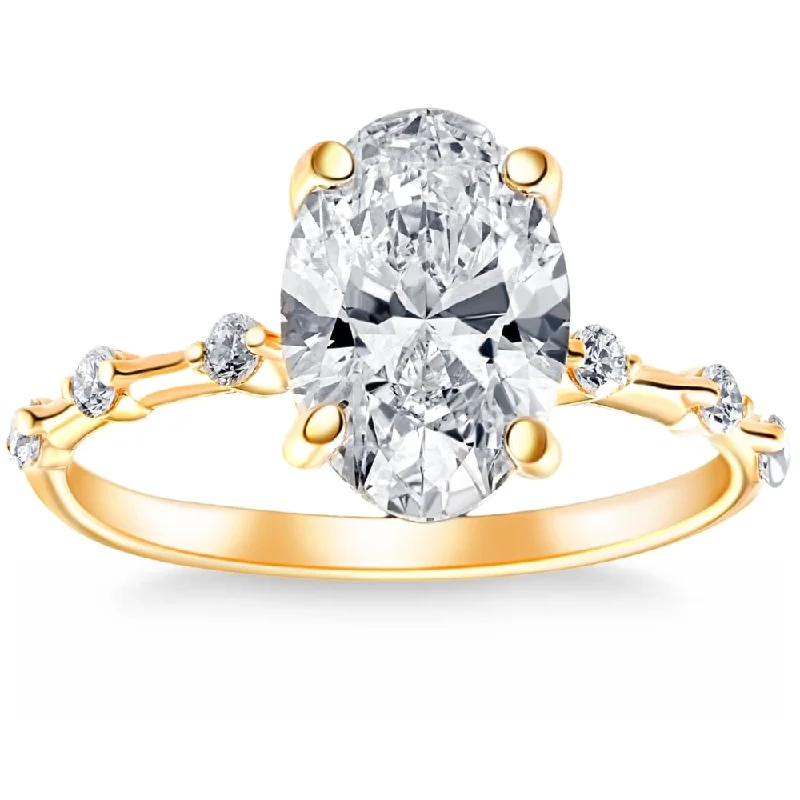 Certified 2 3/4Ct TW Oval Diamond Engagement Ring Lab Grown Gold