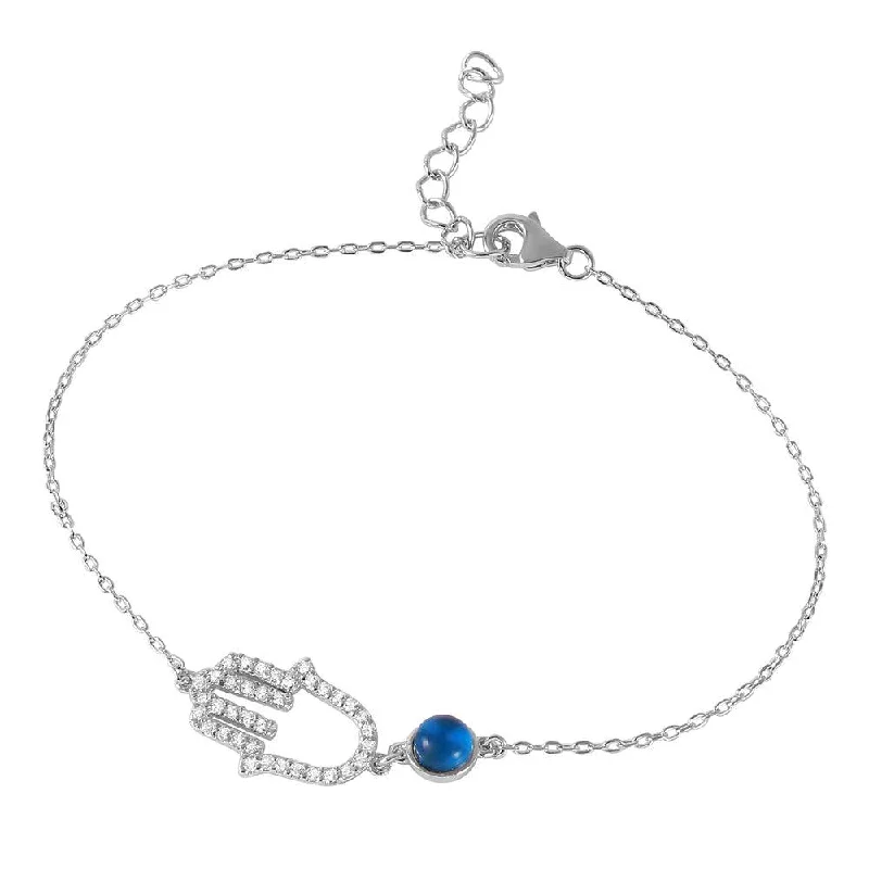 Silver 925 Rhodium Plated Evil Eye Hamsa Bracelet with CZ Accents - BGB00243