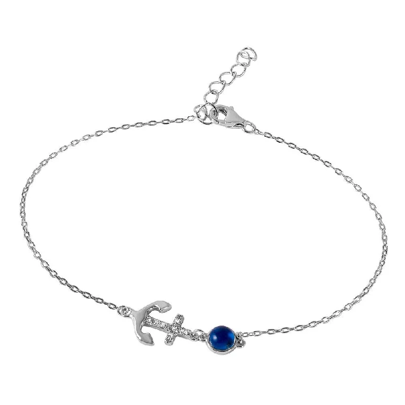 Silver 925 Evil Eye Anchor Bracelet with CZ Accents - BGB00242