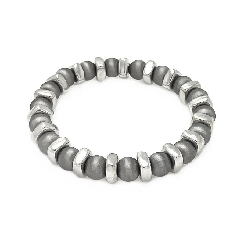 Clearance-Silver 925 Rhodium Plated Stretchable Bead Italian Bracelet - ITB00093BLK