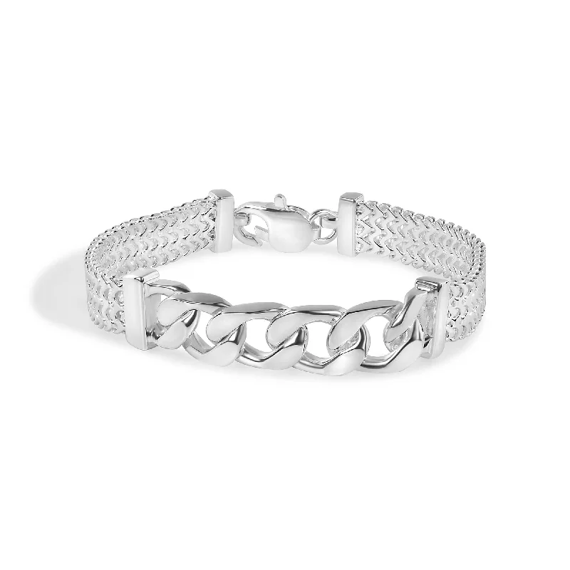 925 Sterling Silver  Zig Zag Curb Center 9.1mm Bracelet - CDIB00002