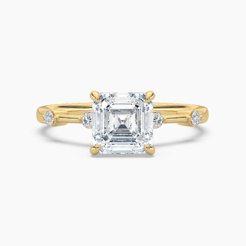 Auriya 14k Gold Petite Diamond Station Asscher Lab Grown Hidden Halo Engagement Ring 1.00 to 5.00 ct. tw.(F-G, VS)