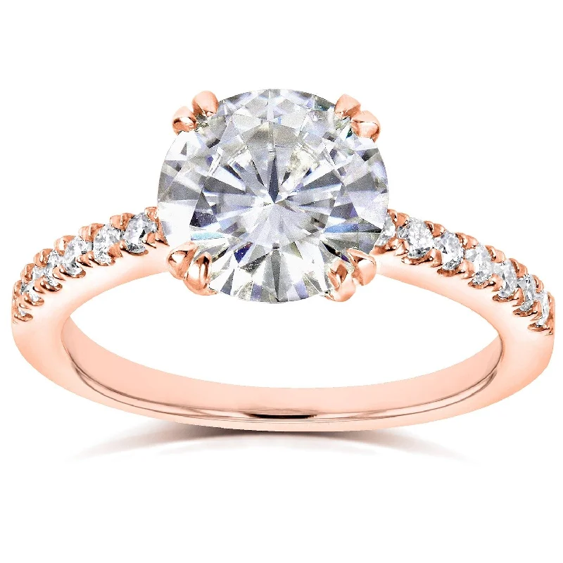 Annello by Kobelli 14k Rose Gold 2 1/10ct TGW Round Moissanite and Diamond Traditional Engagement Ring