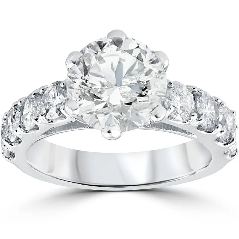 4 1/2ct Round Enhanced Diamond Engagement Ring White Gold