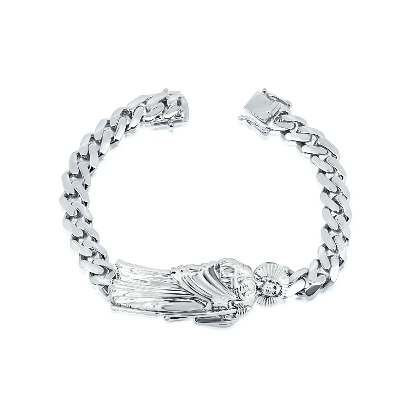 Rhodium Plated 925 Sterling Silver St Jude Cuban 6.8mm Cuban Bracelet - GMB00124