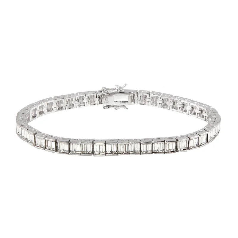 Silver 925 Rhodium Plated 6mm Clear Baguette CZ Tennis Bracelet - STB00064