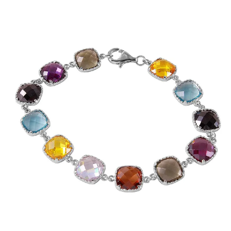 Silver 925 Rhodium Plated Multi Color CZ Tennis Bracelet - BGB00257