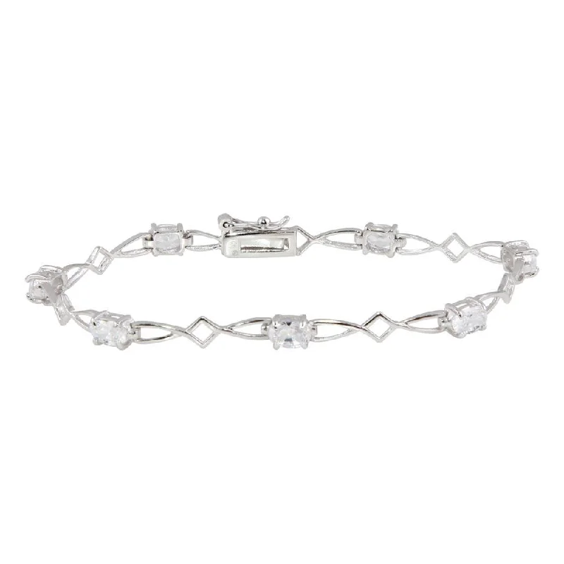 Silver 925 Rhodium Plated Clear CZ Open Link Bracelet - STB00425