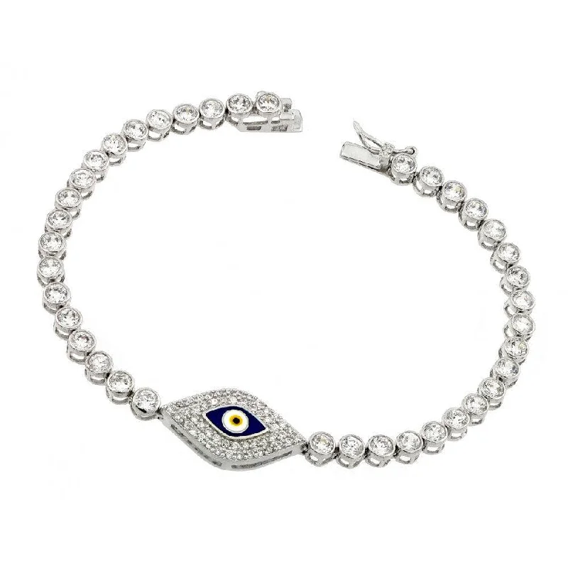 Silver 925 Rhodium Plated Evil Eye Clear CZ Tennis Bracelet - STB00508