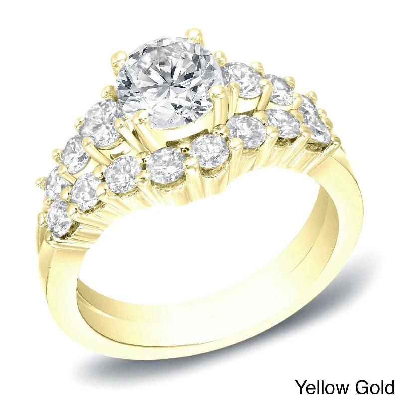 Auriya 14k Gold 2ctw Round Diamond Engagement Ring Set Certified