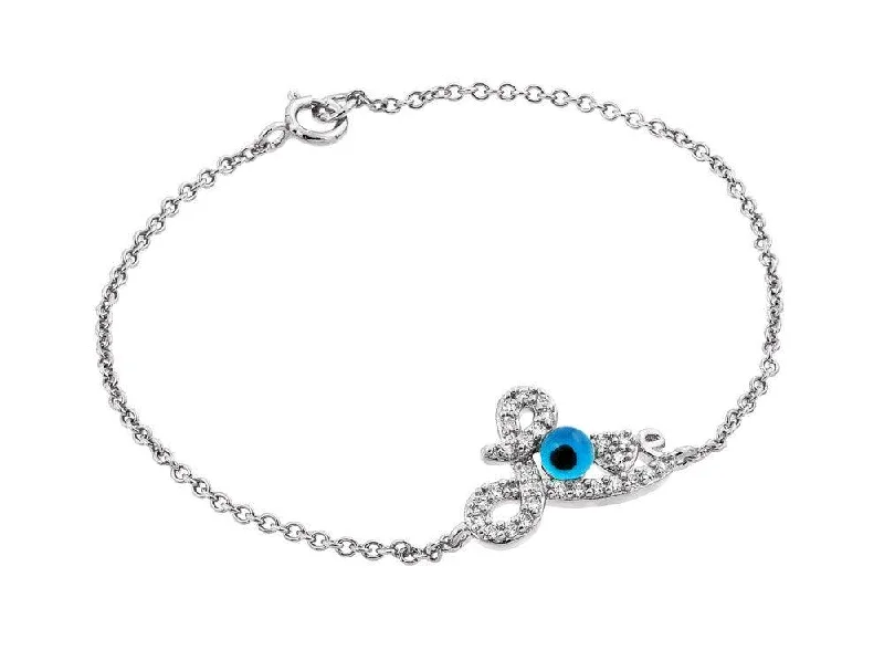 Silver 925 Rhodium Plated Evil Eye Love CZ Bracelet - BGB00169