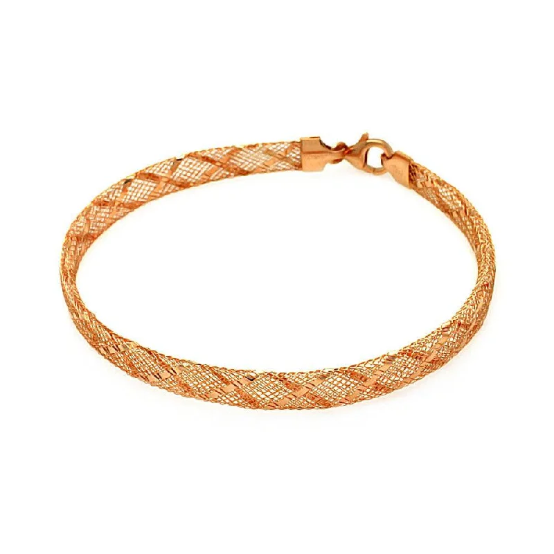 Clearance-Silver 925 Rose Gold Plated Criss cross Net Italian Bracelet - ITB00082RGP