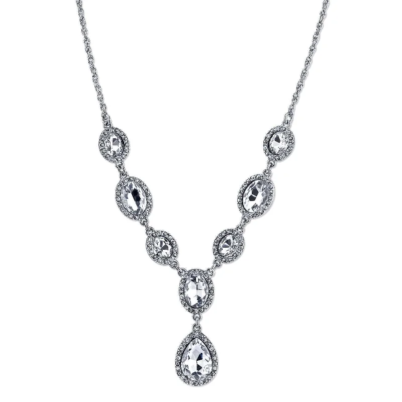 1928 Jewelry Multi Crystal Crystal Teardrop Y-Necklace 16" + 3" Extender