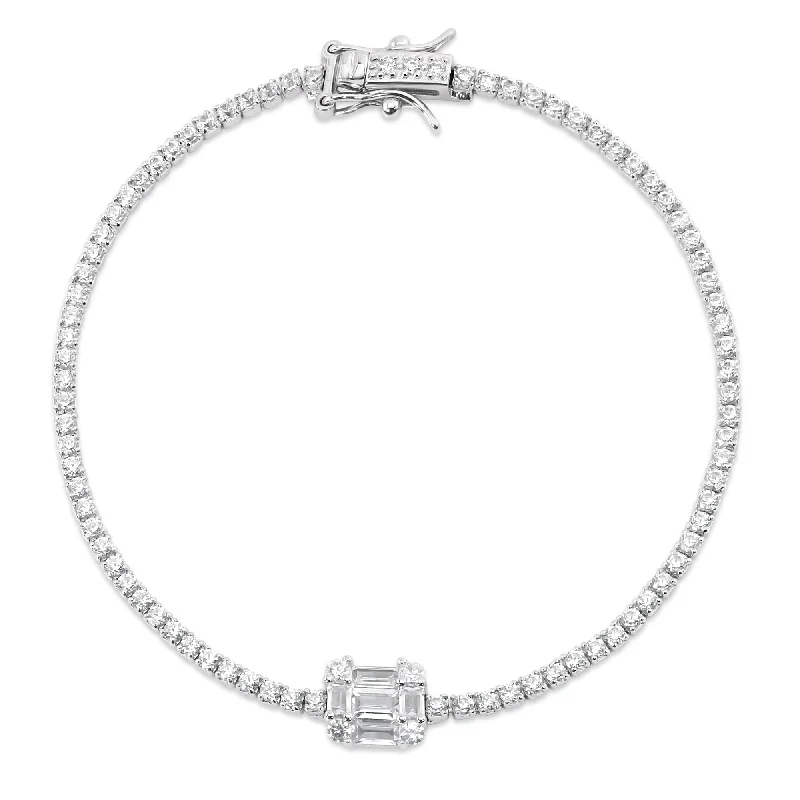 Rhodium Plated 925 Sterling Silver Tennis 2mm CZ Bracelet - BGB00387