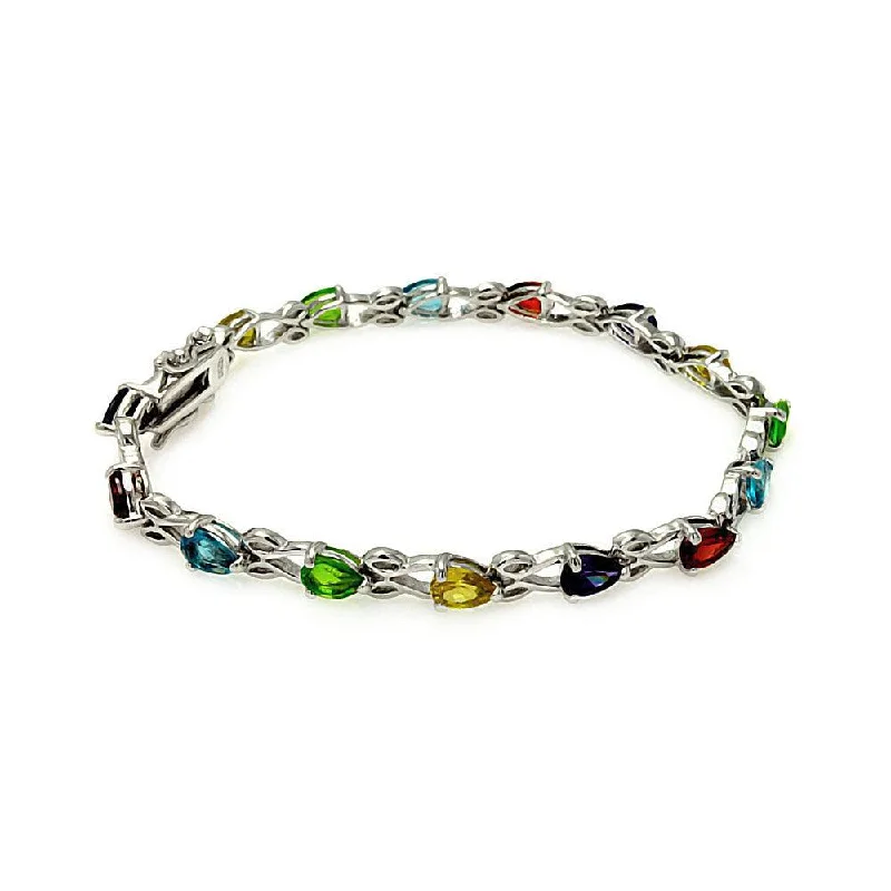 Silver 925 Multicolor Teardrop CZ Pearl Bracelet - BGB00094