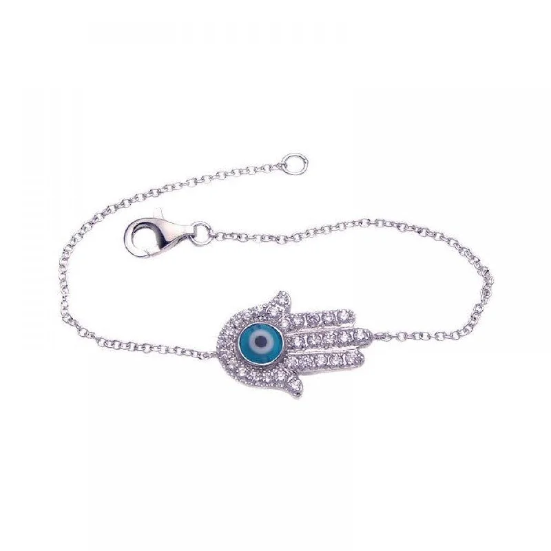 Silver 925 Rhodium Plated Evil Eye Hamsa Bracelet - BGB00061