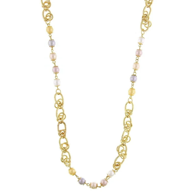 1928 Jewelry Multi-Color 8mm Faux Pearl Chain Strand Necklace 28" + 2" Extender