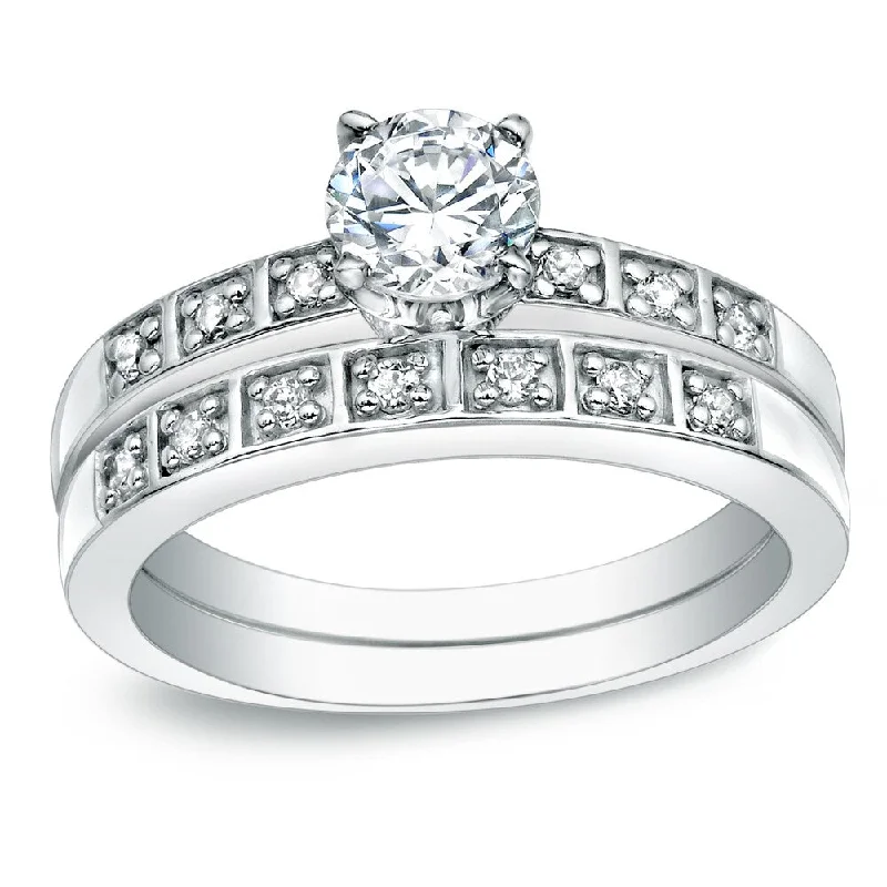 Auriya Classic 5/8ct TDW Round Diamond Engagement Ring Set 14K Gold Certified