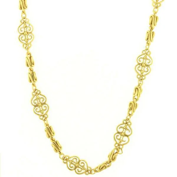 Antiquities Couture Gold Scrollwork Heart Filigree Chain Rope Necklace 46"