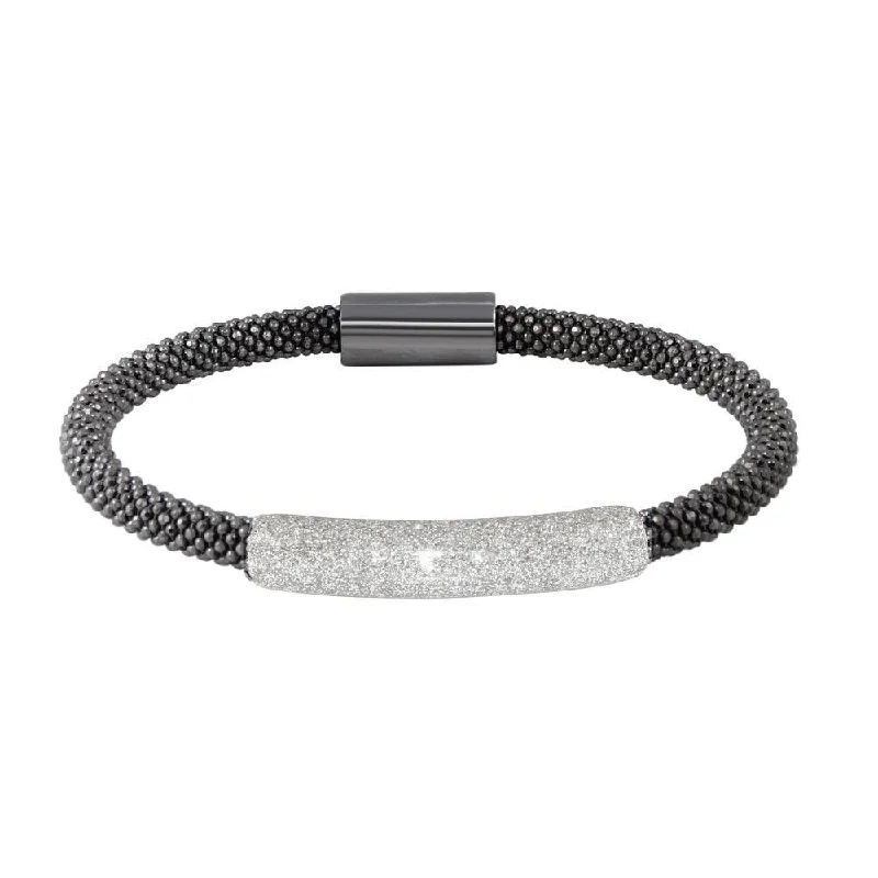 Clearance-Gold Plated 925 Sterling Silver Black Bar Glitter Magnetic Bracelet - SPB00003