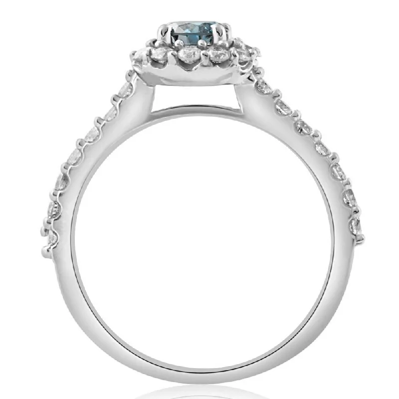 1 3/8ct Lab Grown Blue Diamond Halo Engagement Ring Solid White Gold