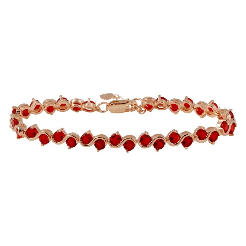 Rose Gold Plated 925 Sterling Silver Red CZ Tennis Bracelet - BGB00316RED