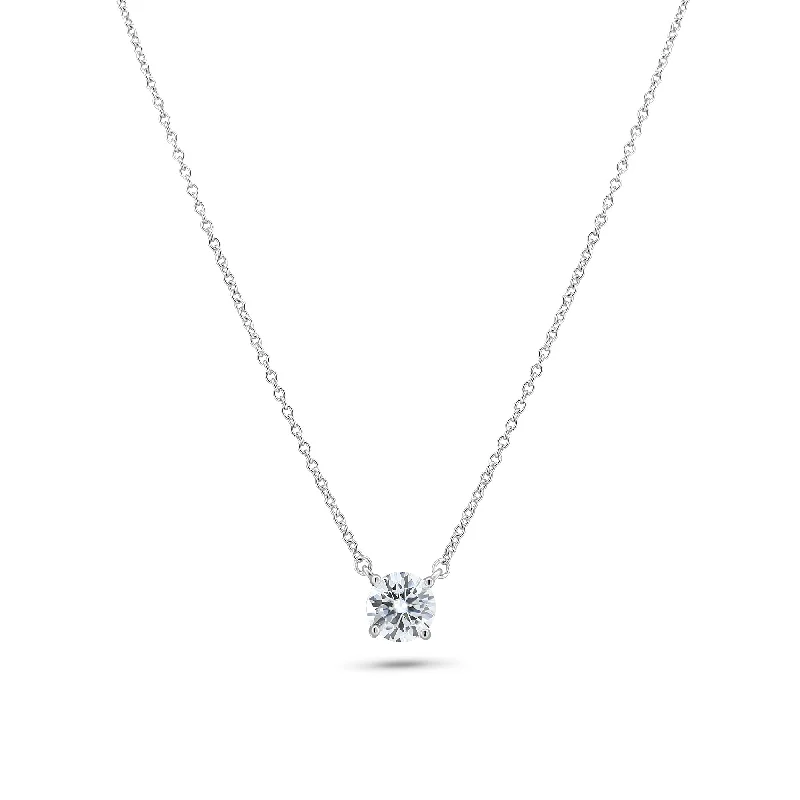 Rhodium Plated 925 Sterling Silver Moissanite Stone Halo Necklace - MGMN00011