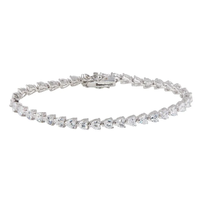 Silver 925 Rhodium Plated Clear Round CZ Tennis Bracelet - STB00016