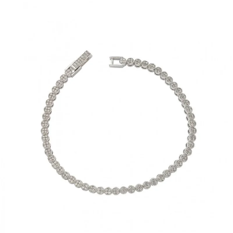 Silver 925 Rhodium Plated 3mm Multiple Clear Micro Pave Tennis CZ Bracelet - GMB00003