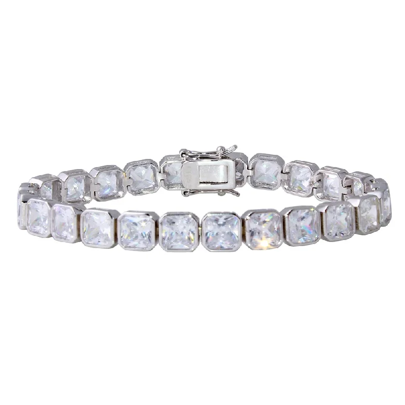 Rhodium Plated 925 Sterling Silver 7mm Square Cushion CZ Tennis Bracelet - STB00542RH