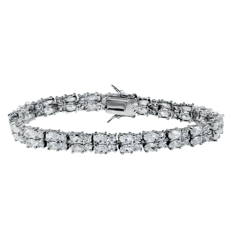 Clearance- Rhodium Plated 925 Sterling Silver Clear CZ Double Tennis Bracelet - STB00072