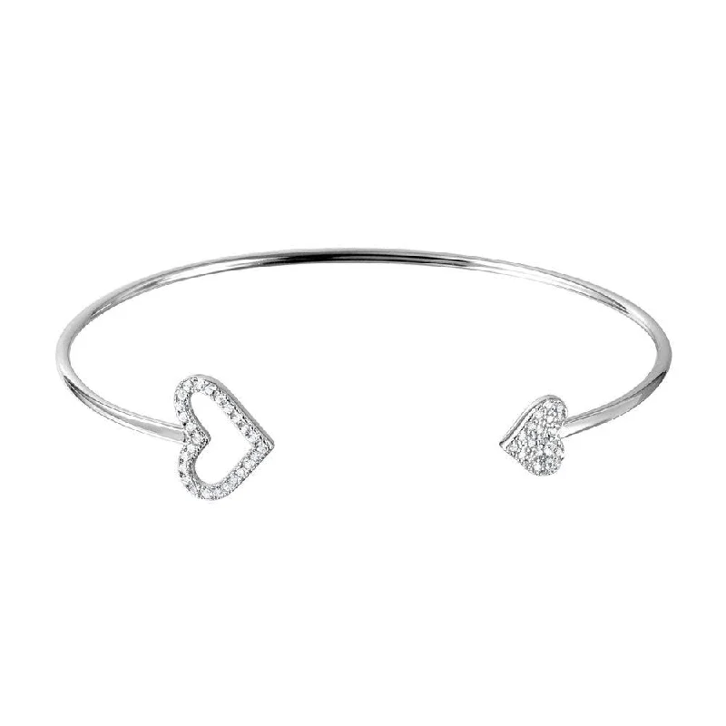 Silver 925 Rhodium Plated CZ Open and Closed Heart Cuff Bracelet - BGB00255