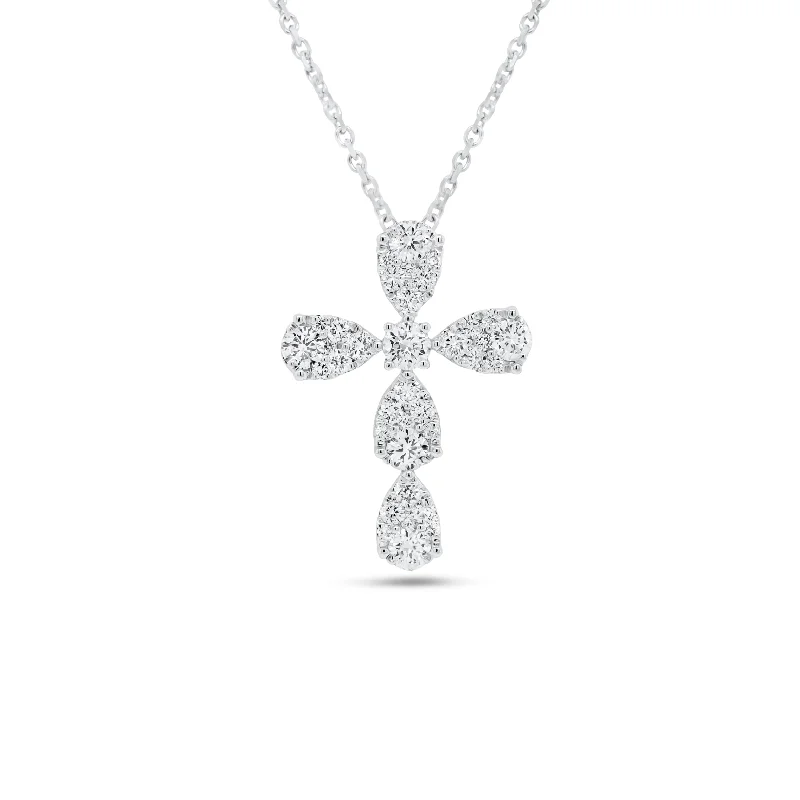 Diamond Teardrops Cross Pendant