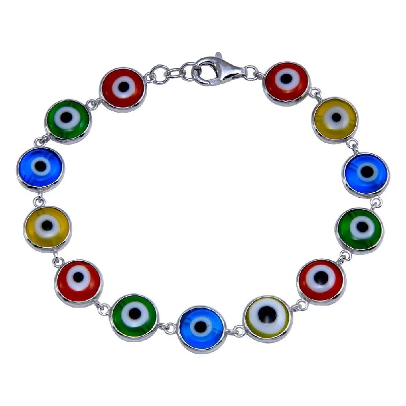 Rhodium Plated 925 Sterling Silver Evil Eye Link Bracelet  - BGB00354